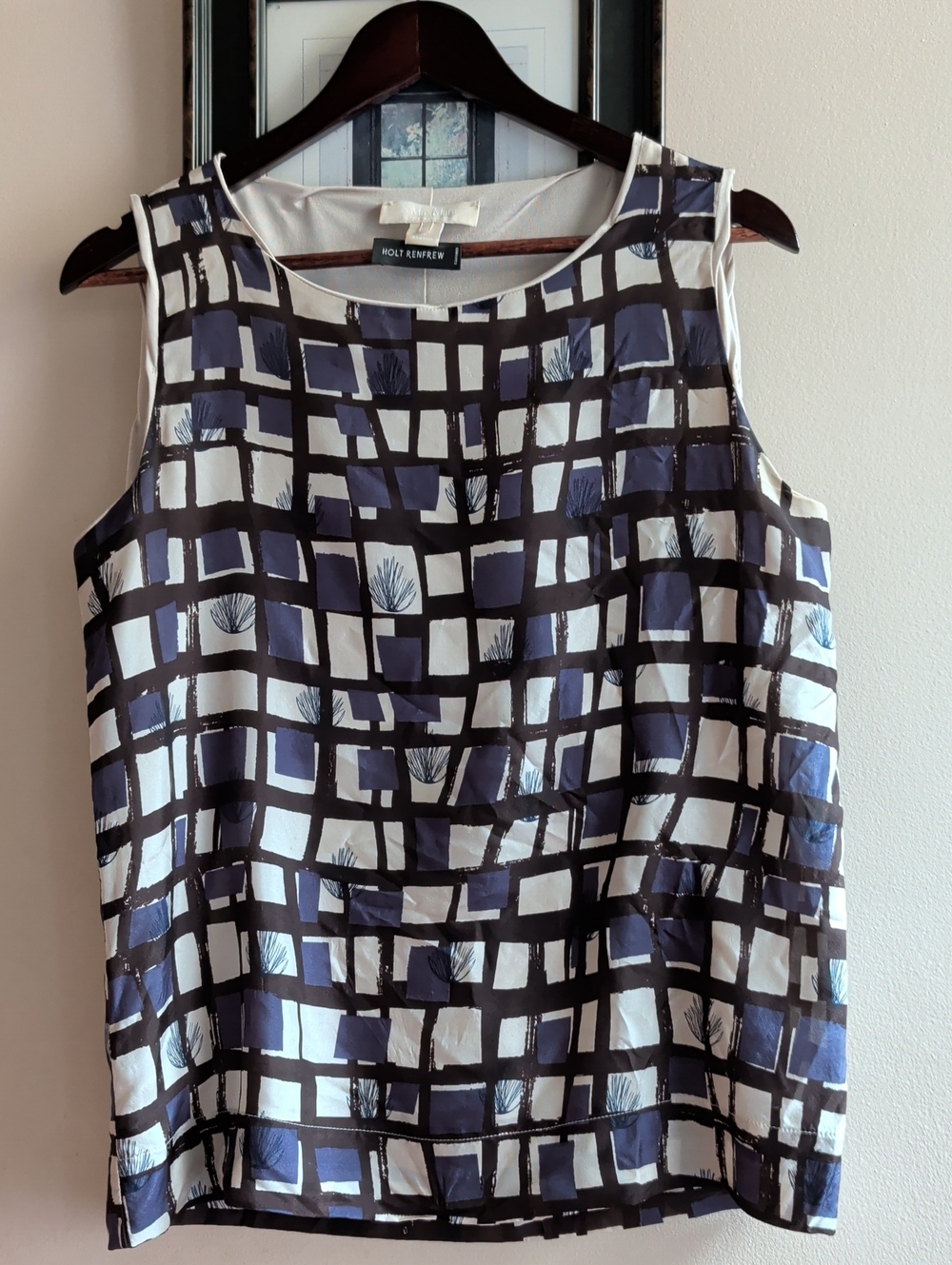 'S MaxMara Vintage Navy & White Geometric Sleeveless Top